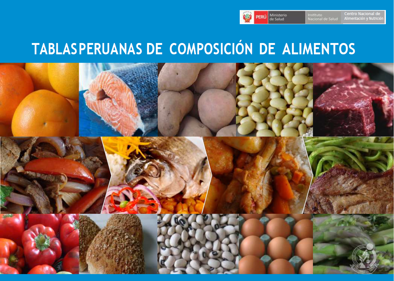 Portada del Tablas Peruanas de composición de Alimentos por el Ministerio de Salud del Perú