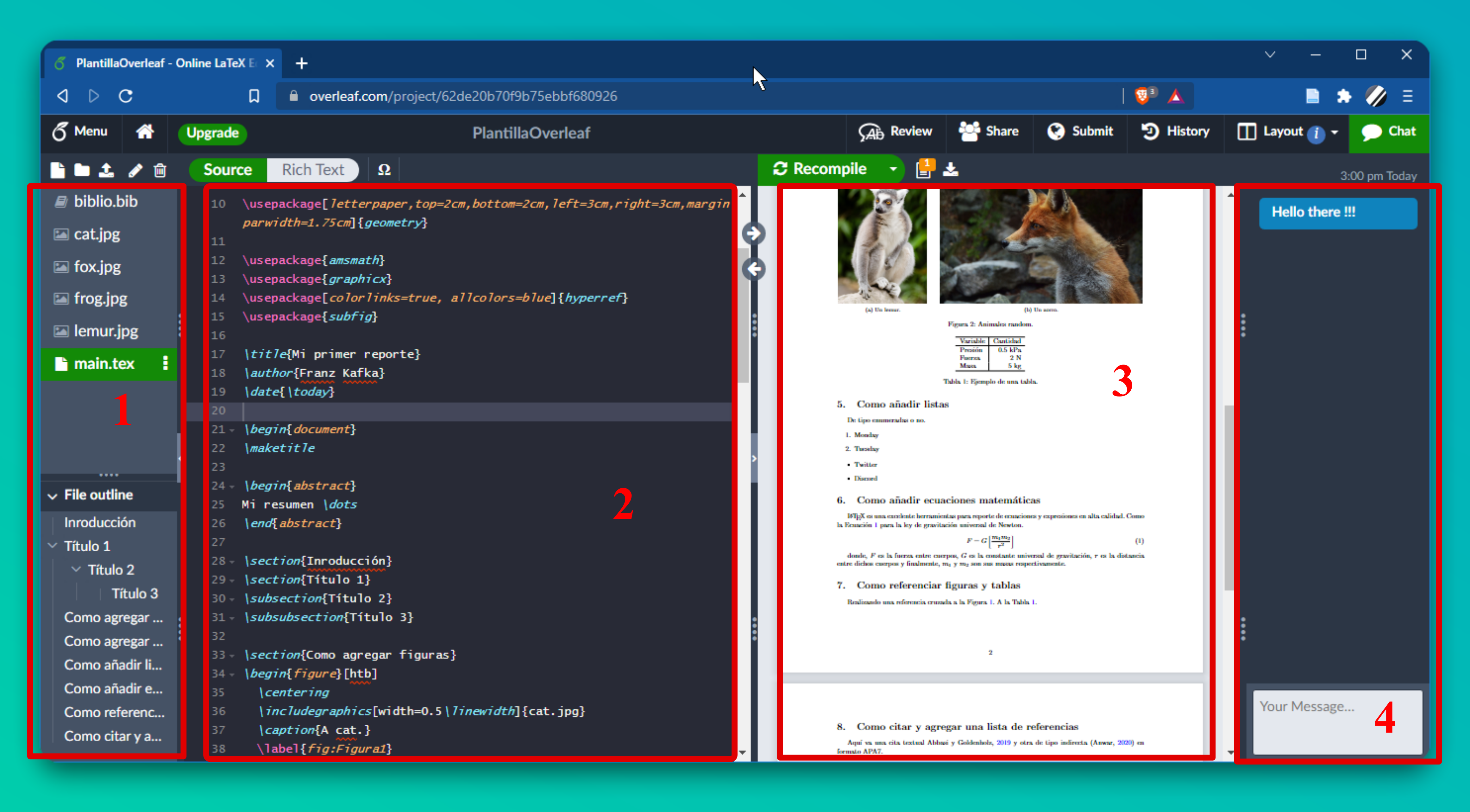 Paso c. Paneles del editor Overleaf