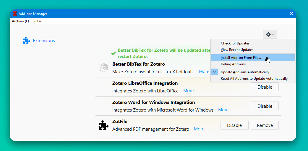 Plugin Zotero Bibtex.