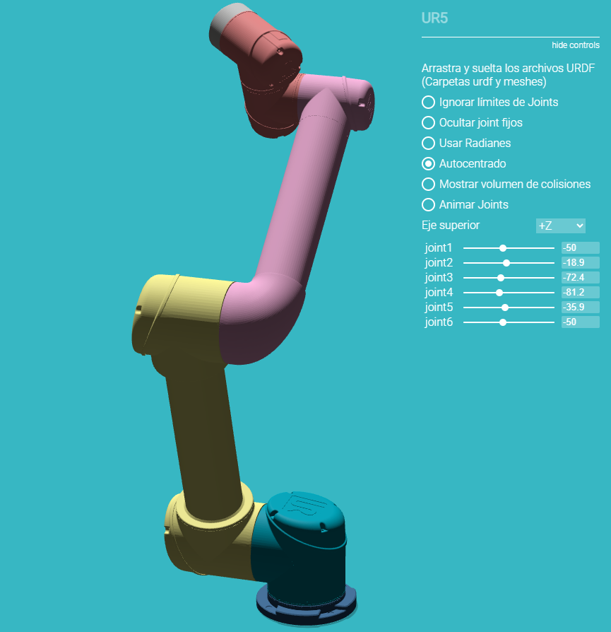 Representación digital de un robot empleada como portada del visor URDF.